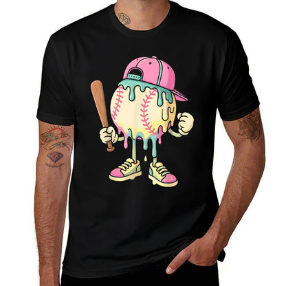 Ice Cream Drip Baseball Spots Baseball Drip For Girls  Cotton T-Shirt