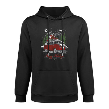 Volkswagen Mens Christmas Camper, Black, Small Moisture-Wicking Hoodie