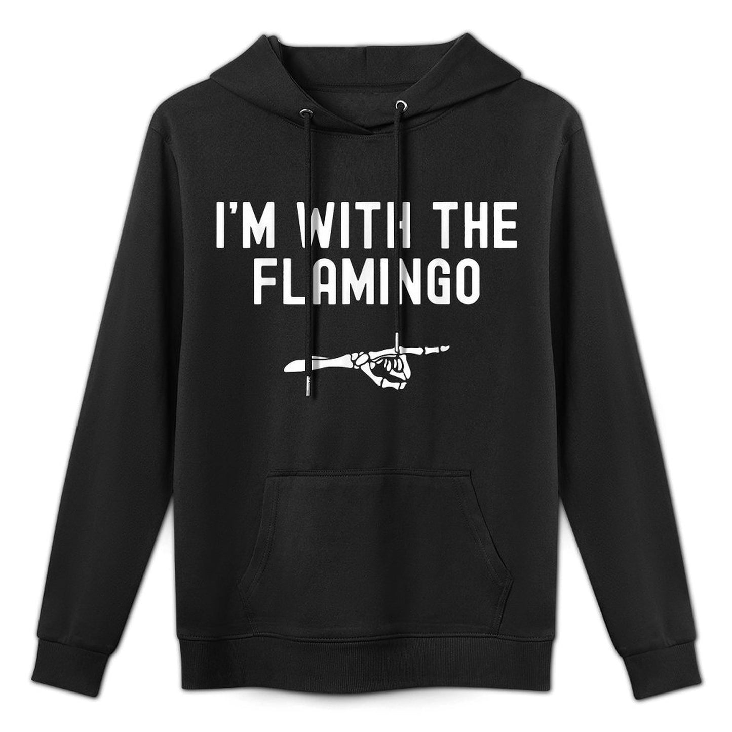 Im With The Flamingo Funny Halloween Spooky Skeleton Hand Shrink-Resistant Hoodie