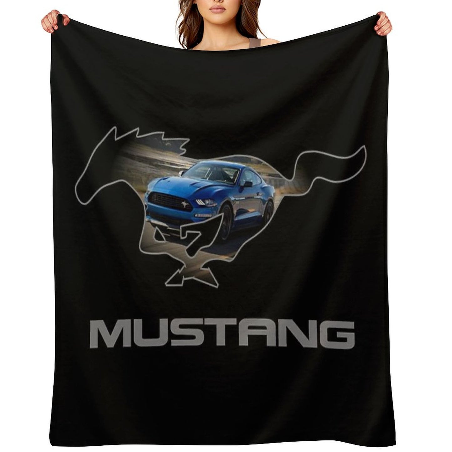 Ford Mustang GT Logo Emblem Design (Blue on Black) Throw Blanket