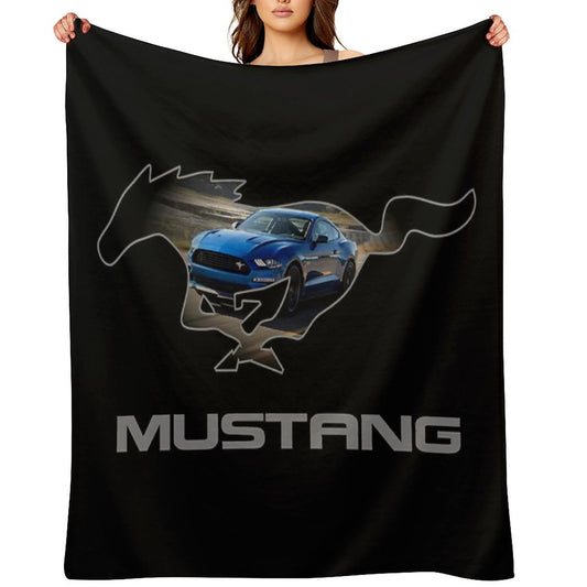 Ford Mustang GT Logo Emblem Design (Blue on Black) Throw Blanket