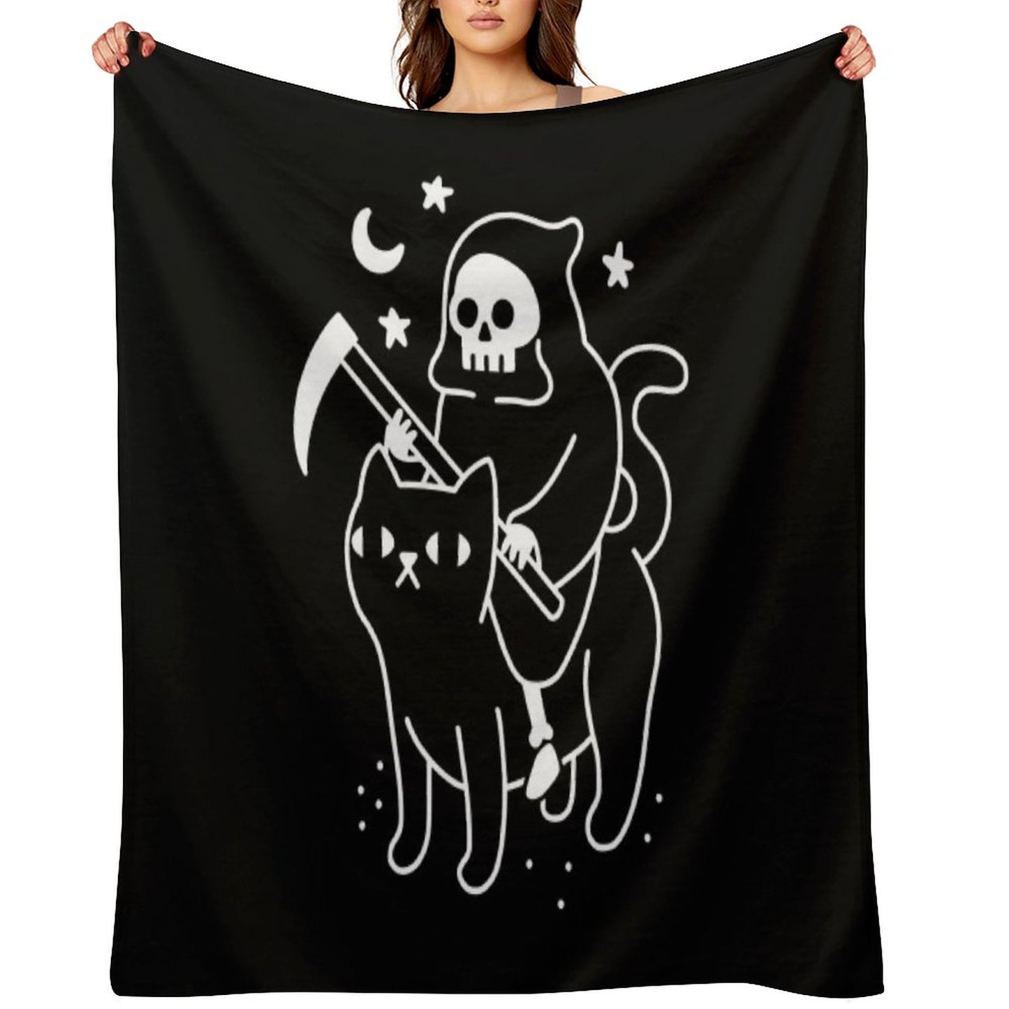 Death Rides A Black Cat Throw Blanket