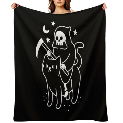 Death Rides A Black Cat Throw Blanket
