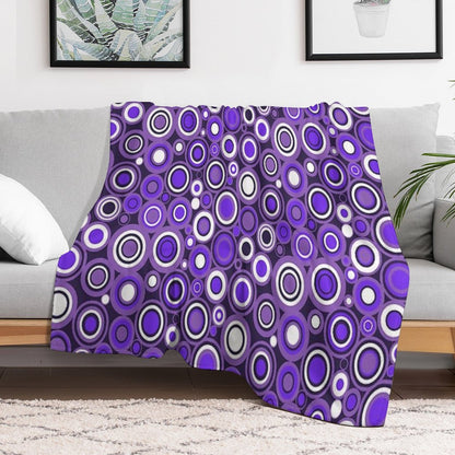 Ultra Violet, Purple And White Circle Retro Pattern Throw Blanket