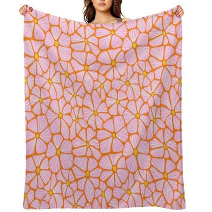 Flower Power Seventies Sixties Hippie Flowers Pattern Orange Pink Throw Blanket