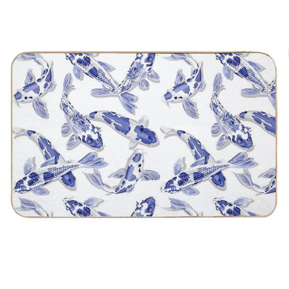Blue And White Koi Fish Artwork – Zen Wall Decor for Home & Office Bath Mat