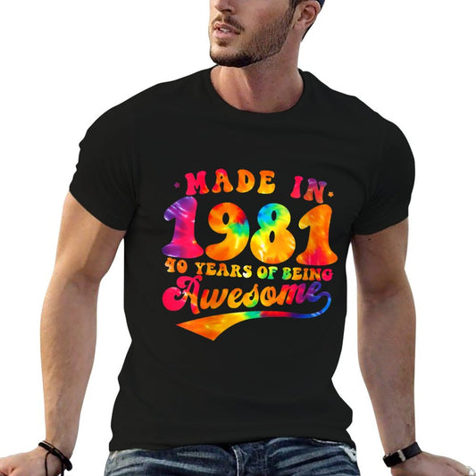 Womens 40th Birthday Tie Dye 40 Year Old Made Awesome 1981 Gift  Moisture-wicking T-Shirt
