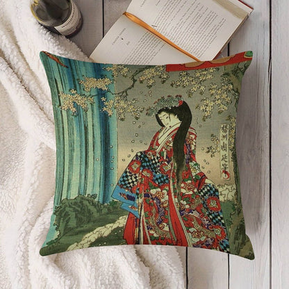 Japanese Classic Geisha Lady - Japan Art Linen Throw Pillow Cover