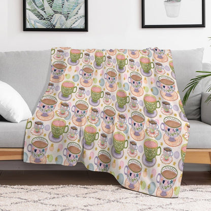Fancy A Cup of Tea Watercolour Pattern Throw Blanket