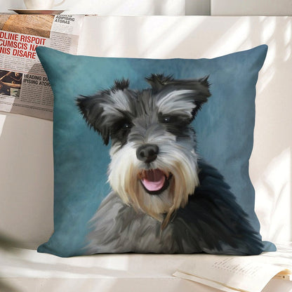 Miniature Schnauzer Dog Water Color Art Painting Linen Throw Pillow Cover