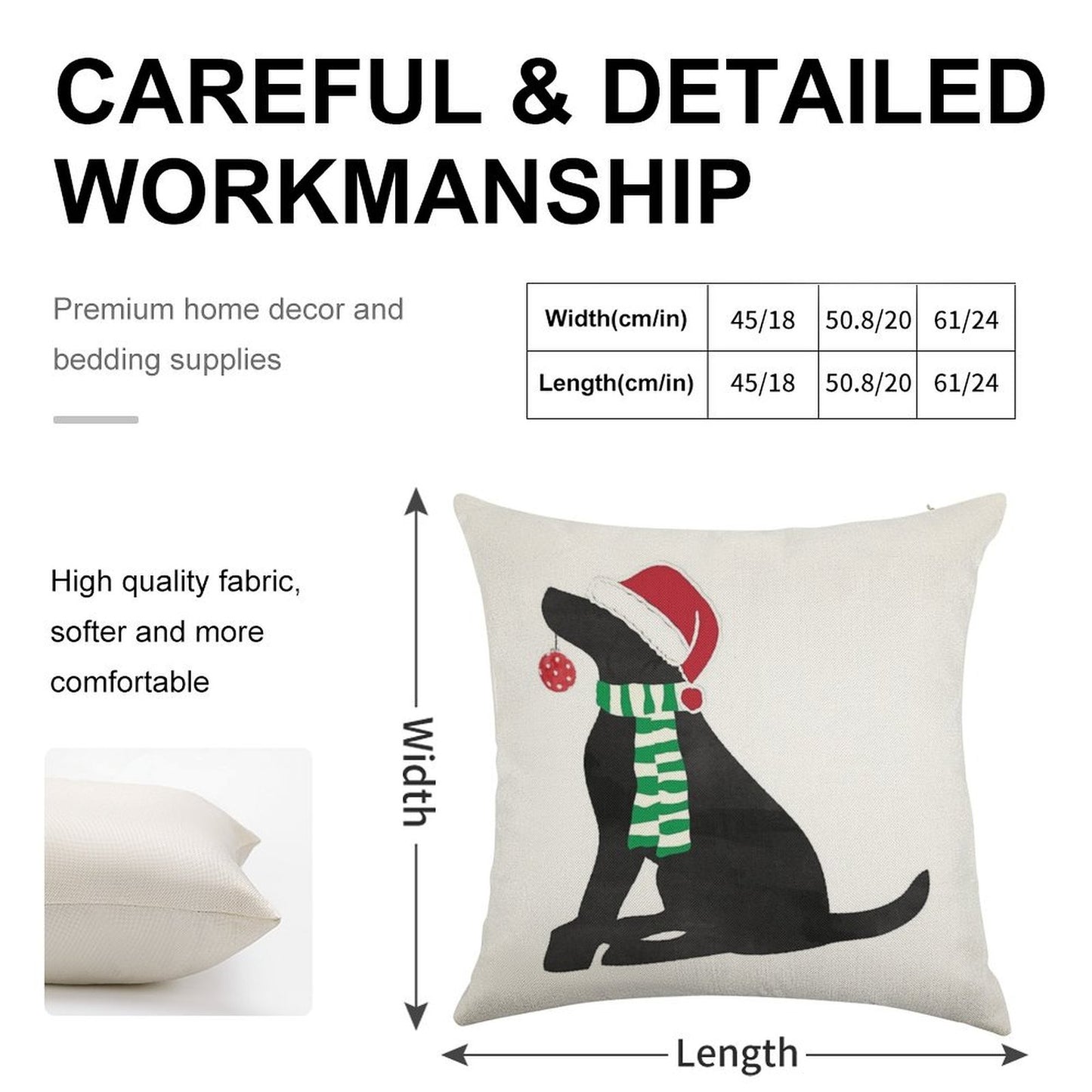 Christmas Black Lab Holiday Dog Linen Throw Pillow Cover