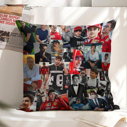 Charles Leclerc Monacan Motorsports Racing Driver Collage Linen Throw Pillow Cover