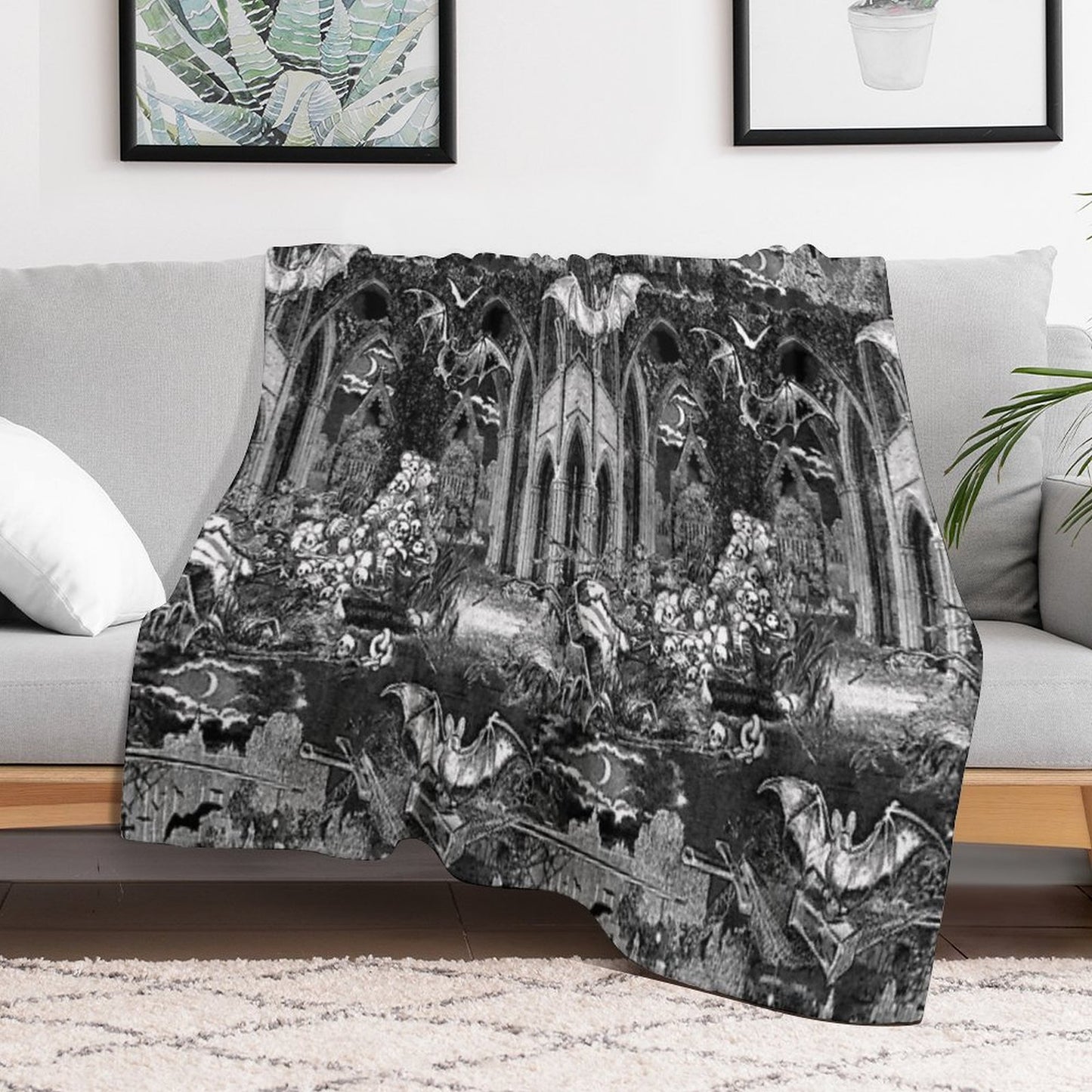 Dark Gothic Vampires Crypt Graves Bats Skulls Pattern by Moose Disco Throw Blanket