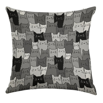 Silent Cats Monochromatic Linen Throw Pillow Cover