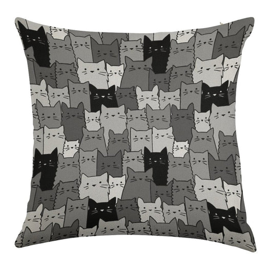 Silent Cats Monochromatic Linen Throw Pillow Cover