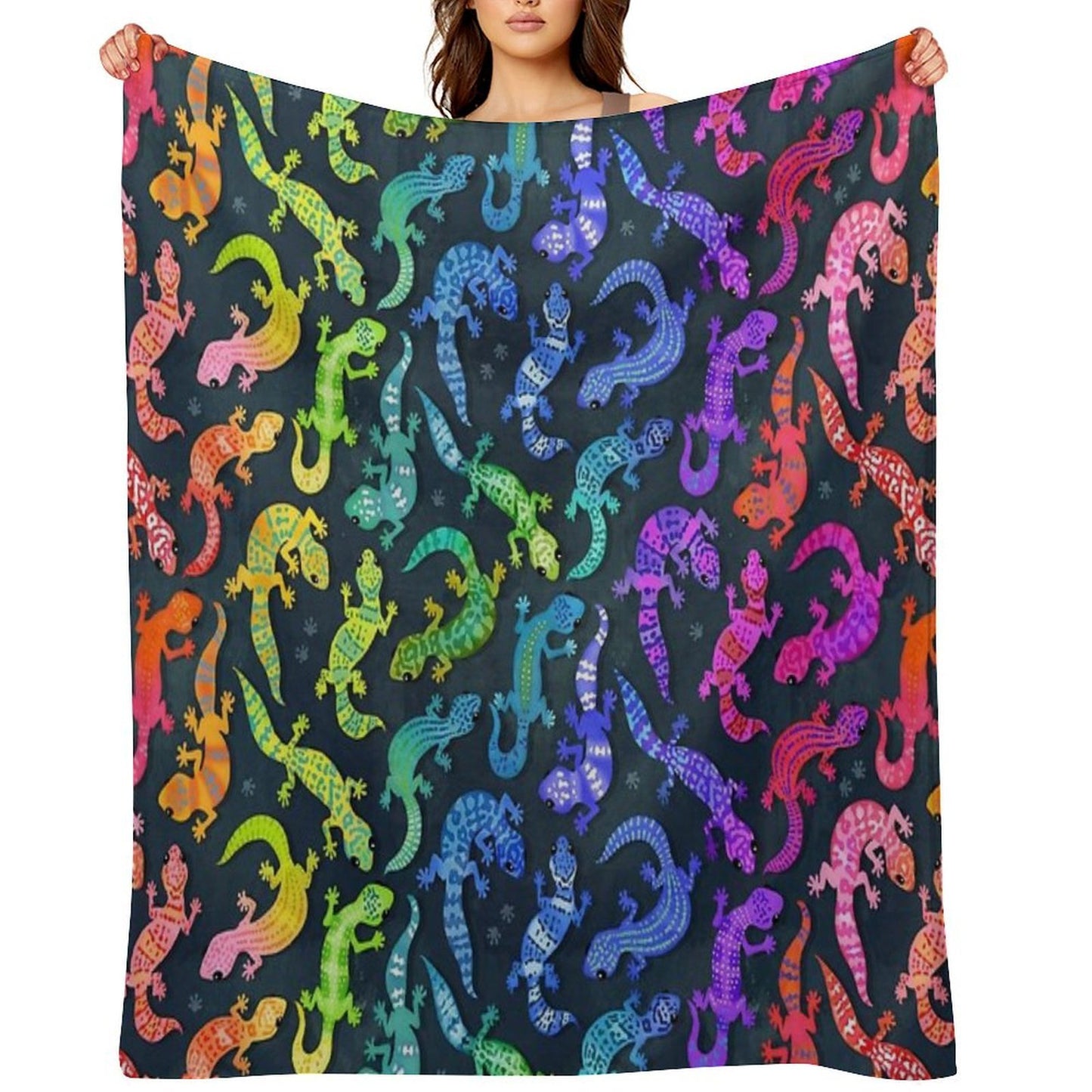 Bright Rainbow Geckos Throw Blanket