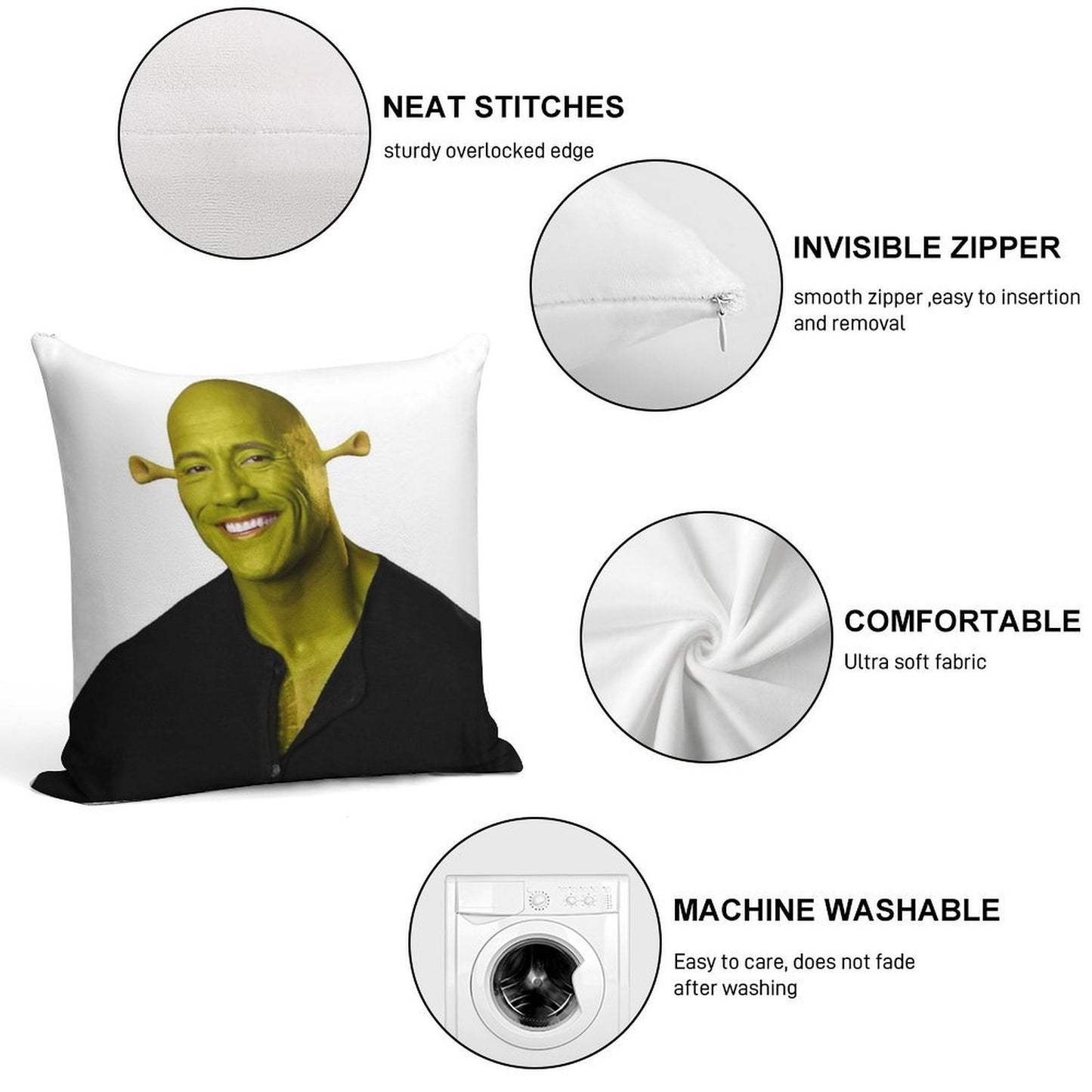 Shrek - Dwayne The Rock Johnson - Work of Art Soft High-Density Material Throw Pillow