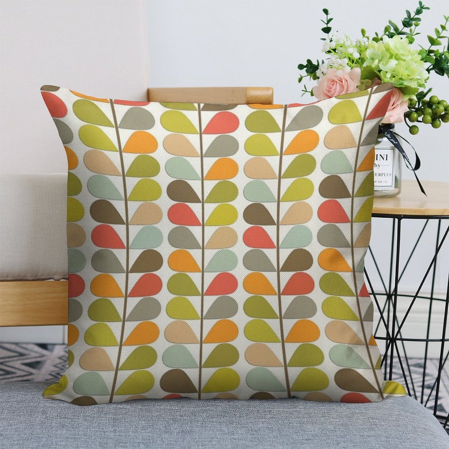 Retro 60s Midcentury Modern Pattern Linen Throw Pillow Cover