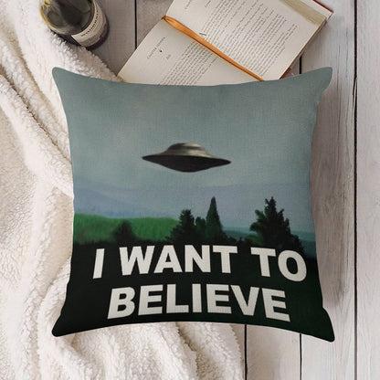 I Want to Believe Linen Throw Pillow Cover