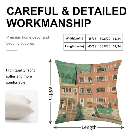 Travel Posters - Hitchcock's Rear Window - Greenwitch Village New York Linen Throw Pillow Cover
