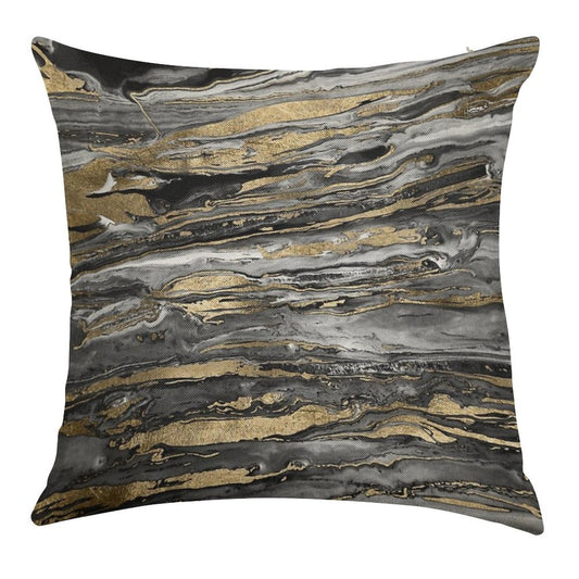 Stylish Grey Gold Abstract Marble Linen Throw Pillow Cover