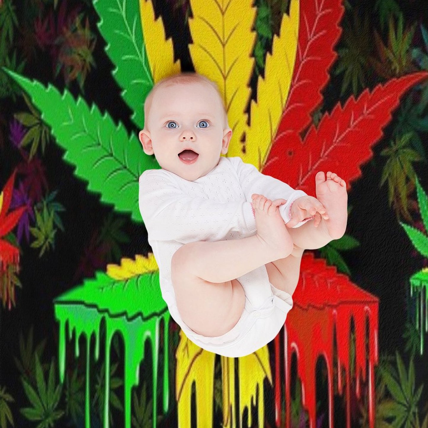 Leaf Rasta Colors Dripping Paint Throw Blanket