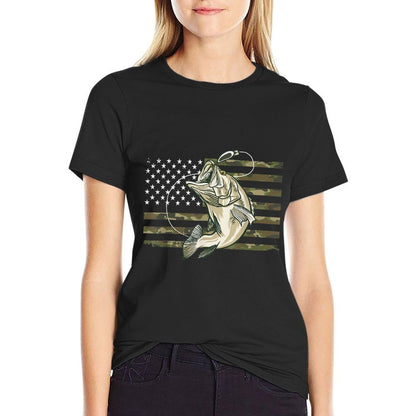 Fishing Camouflage US American Bass Fish Fisherman Camo  Affordable Price T-Shirt