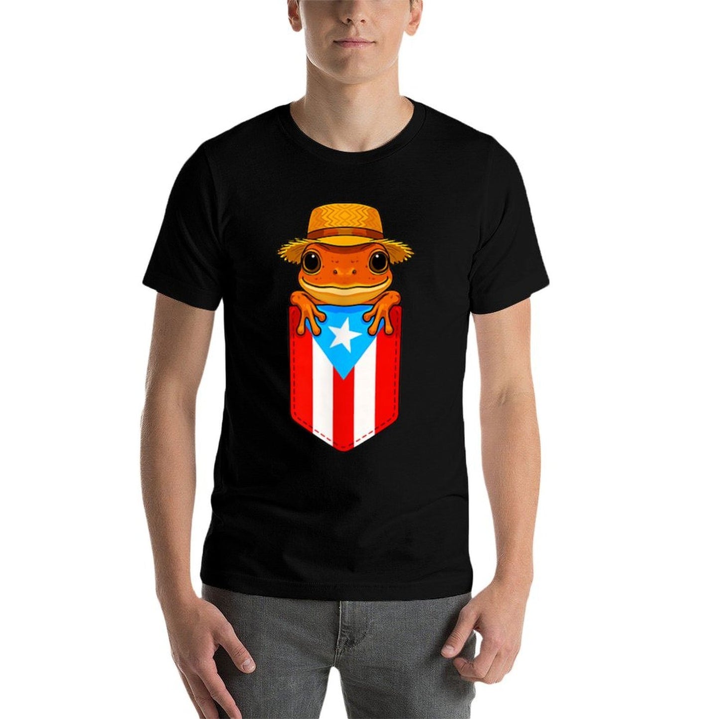 Jibaro Coqui Frog Puerto Rico Boricua Pocket Borinquen  Ribbed Collar T-Shirt