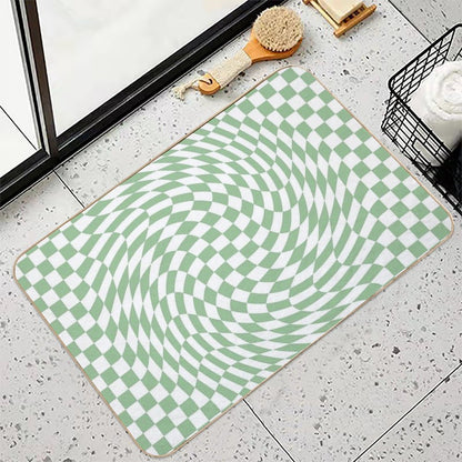 Sage Green And White Checker Warp Pattern Bath Mat