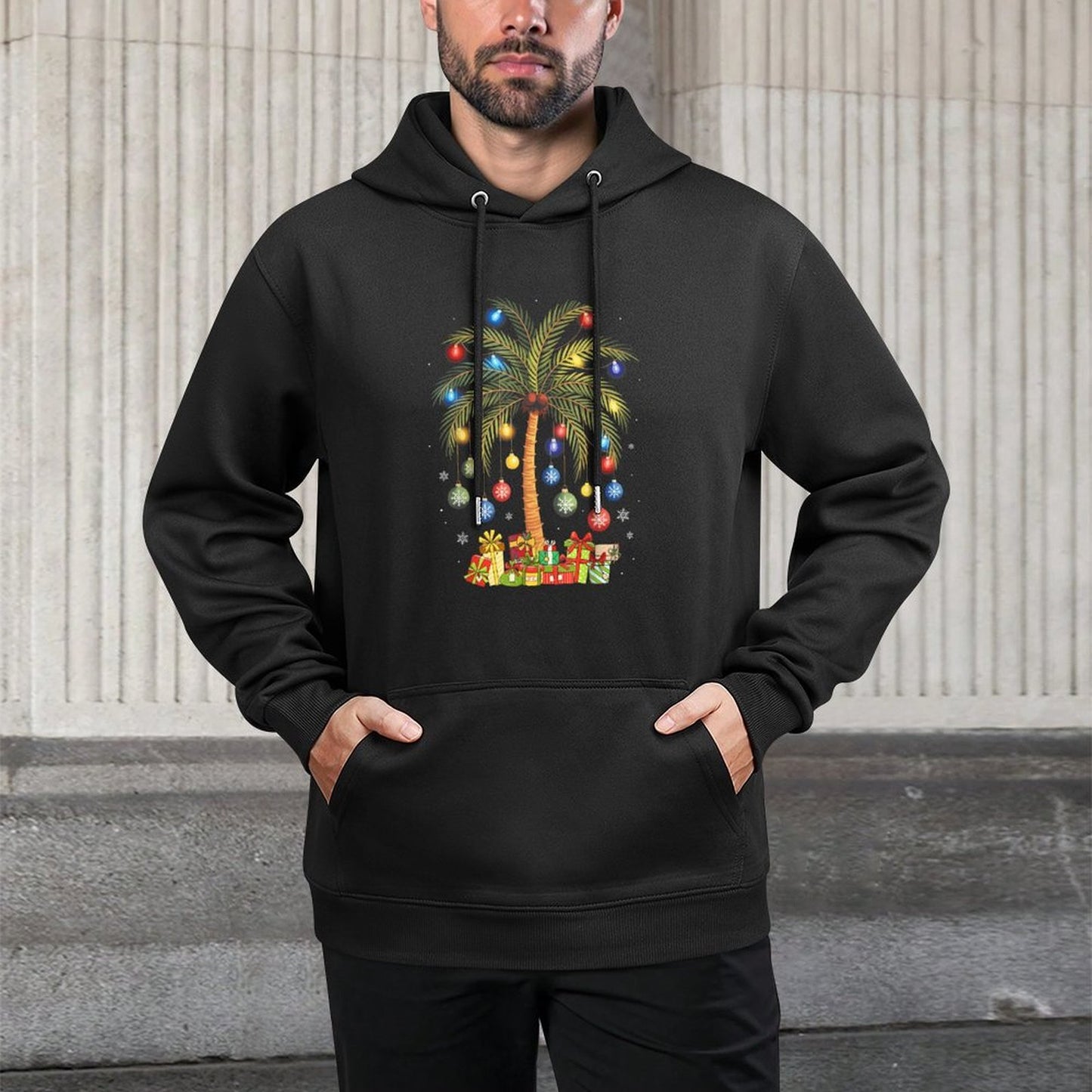 Christmas Palm Tree Light Hawaiian Tropical Xmas Men Women Layering Staple Hoodie