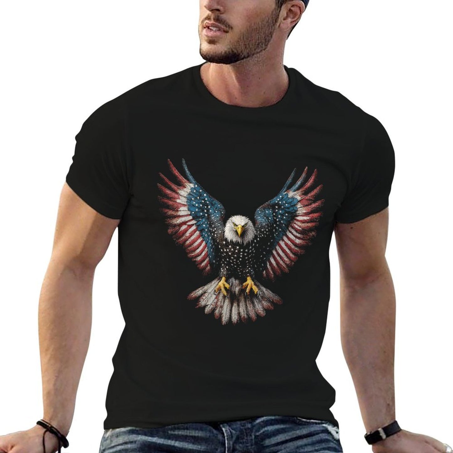 American Bald Eagle 4th of July USA Patriotic Men Women  Rolled Sleeves T-Shirt