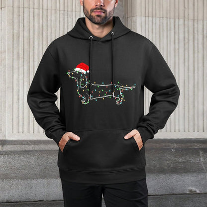 Dachshund Christmas Lights Santa Hat Xmas Dog Lover Machine Washable Hoodie