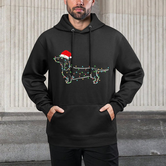 Dachshund Christmas Lights Santa Hat Xmas Dog Lover Machine Washable Hoodie