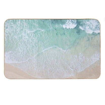 Green And White Lace Beach Sand And Seashore Waves Bath Mat