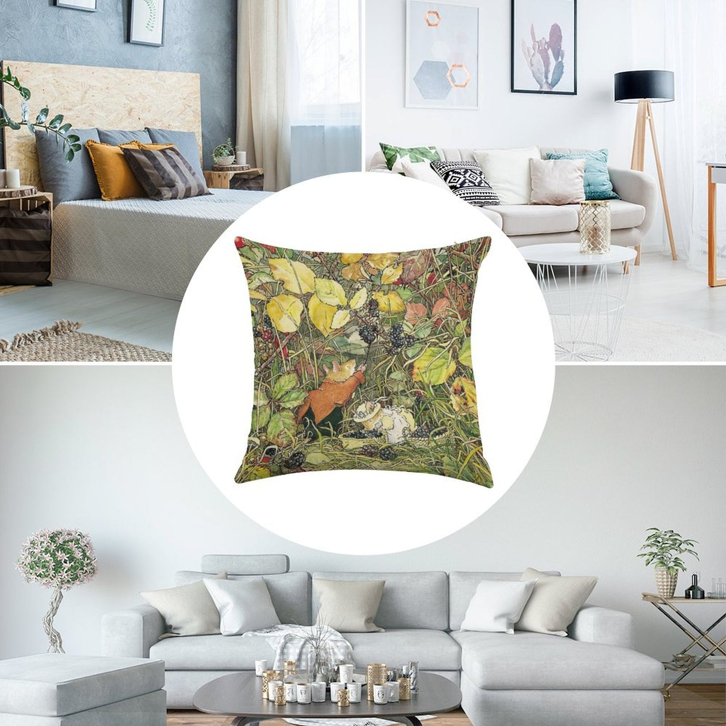 Blackberry Picking Linen Throw Pillow Cover