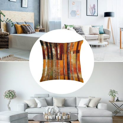 Abstract Forest Orange Stripes Linen Throw Pillow Cover