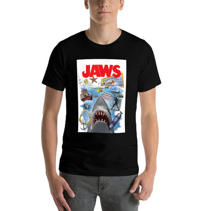 Jaws 50th Anniversary Poster Amity Island Collage 2-Sided  Cotton T-Shirt