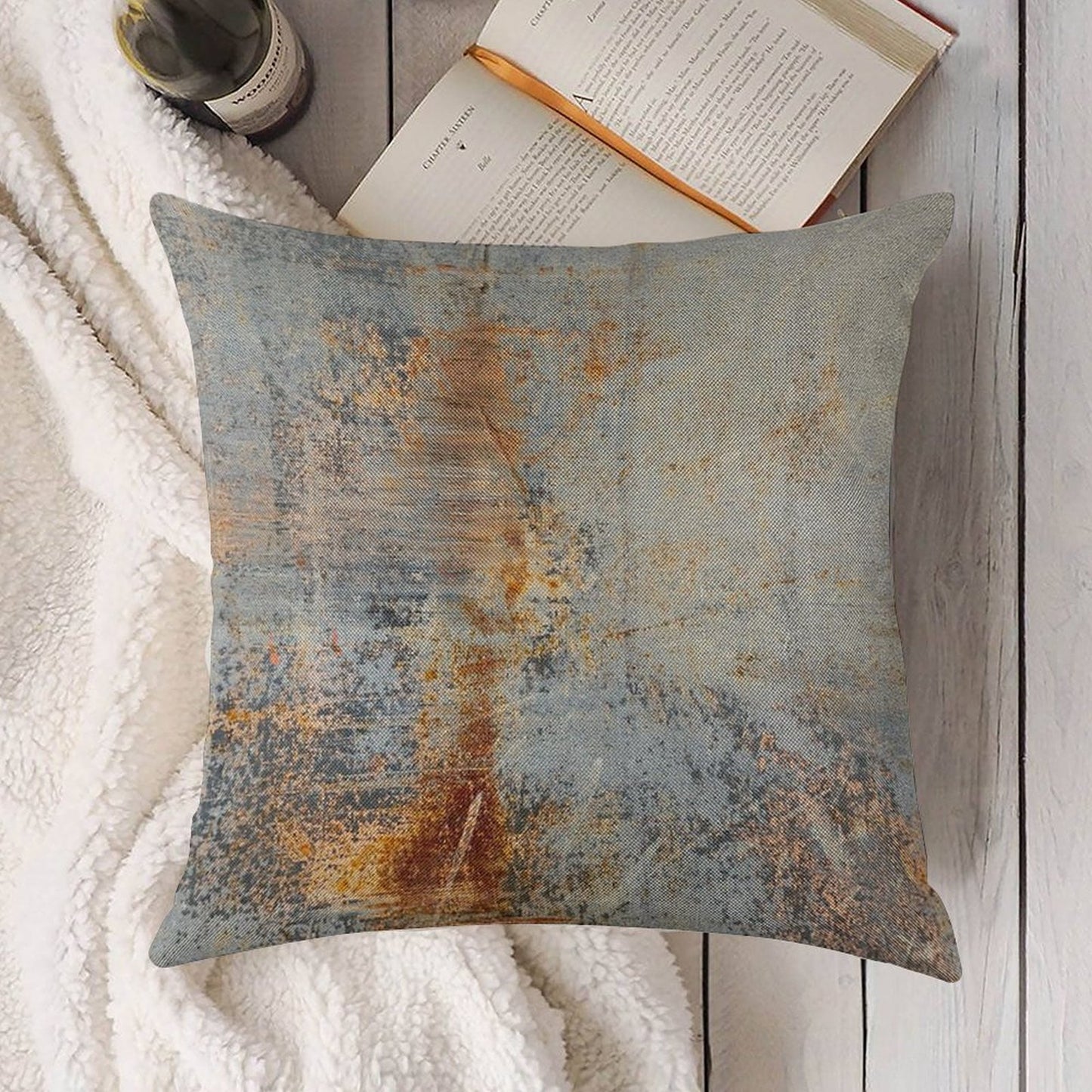 Burn Blue Rust Linen Throw Pillow Cover