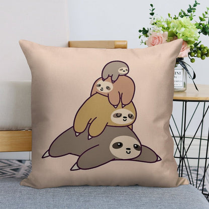 Sloth Stack Linen Throw Pillow Cover