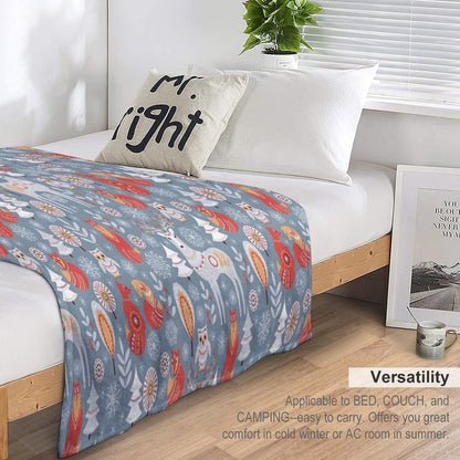 Seamless Pattern with Winter Forest, Deer, Owl And Fox. The Scandinavian Style. Throw Blanket