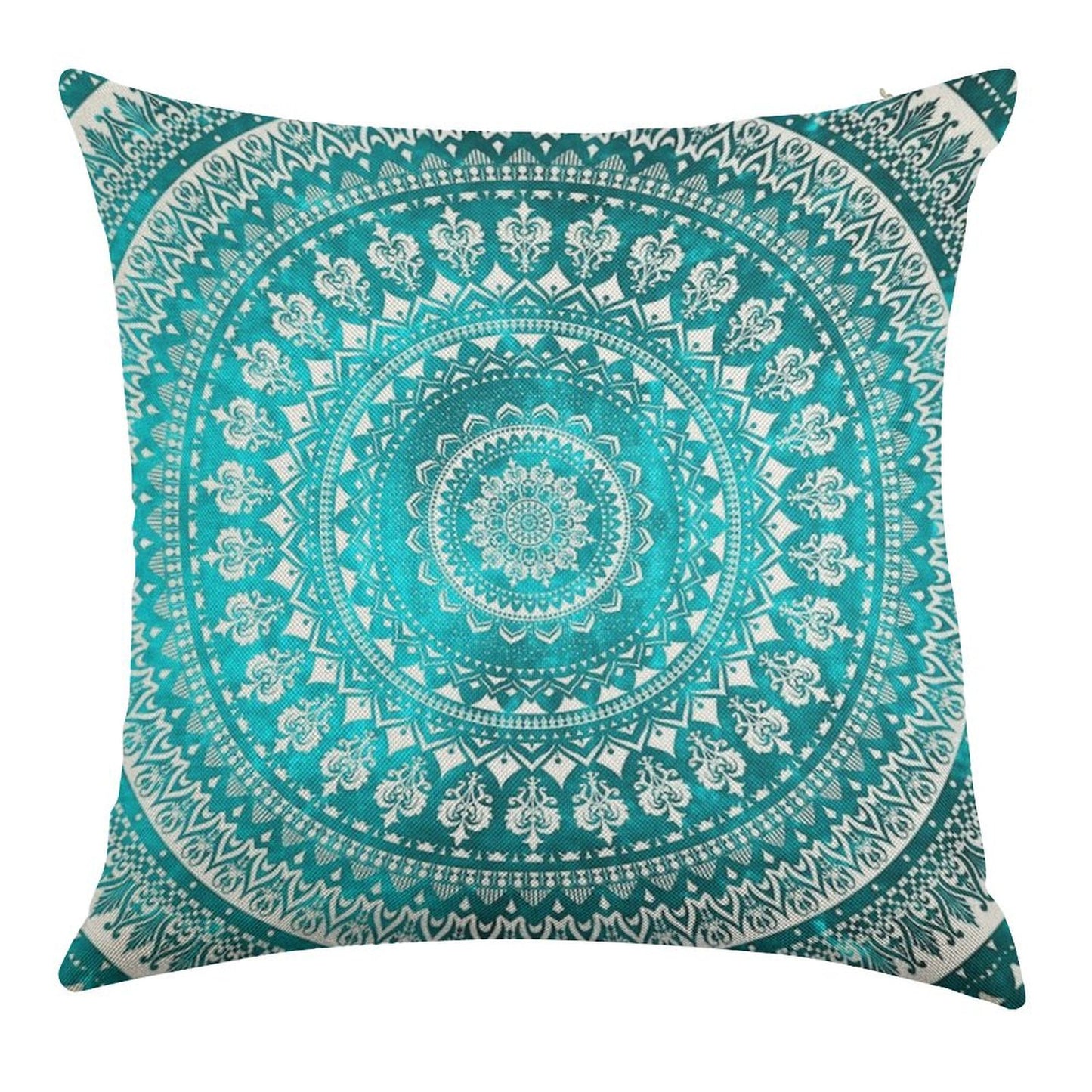 Mandala Turquoise Linen Throw Pillow Cover