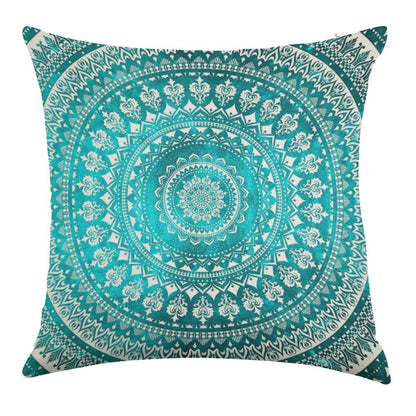 Mandala Turquoise Linen Throw Pillow Cover