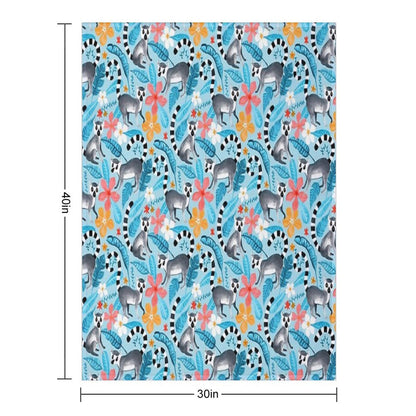 Gouache Lemur Land on Blue Throw Blanket