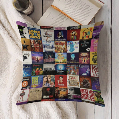 Musicals Collage Linen Throw Pillow Cover