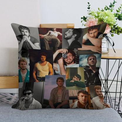 Paul Mescal Collage Linen Throw Pillow Cover