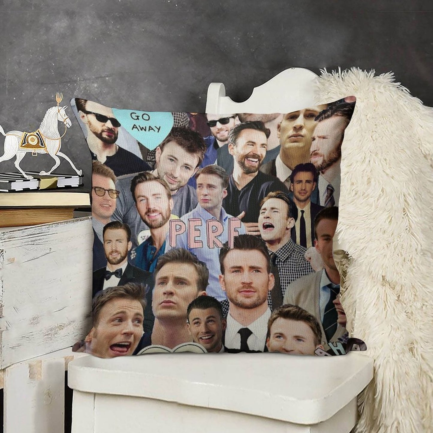 Chris Evans Collage Linen Throw Pillow Cover