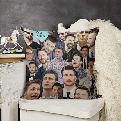 Chris Evans Collage Linen Throw Pillow Cover