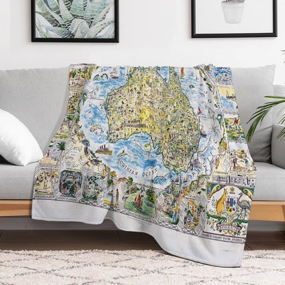 Antique Map of Australia, Patriotism And Resources Throw Blanket