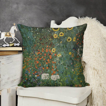 Gustav Klimt - The Sunflower Linen Throw Pillow Cover