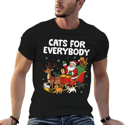 Cats for Everybody Christmas Funny Santa Cat Lover Meow Xmas  Ribbed Collar T-Shirt